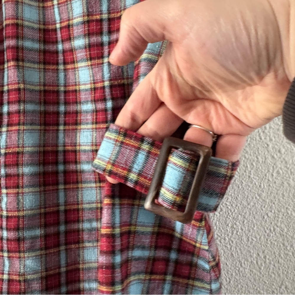 Y2K Preppy Plaid Mini Jumper Dress Tartan Square Neck Buckle Large Grunge - Picture 4 of 13